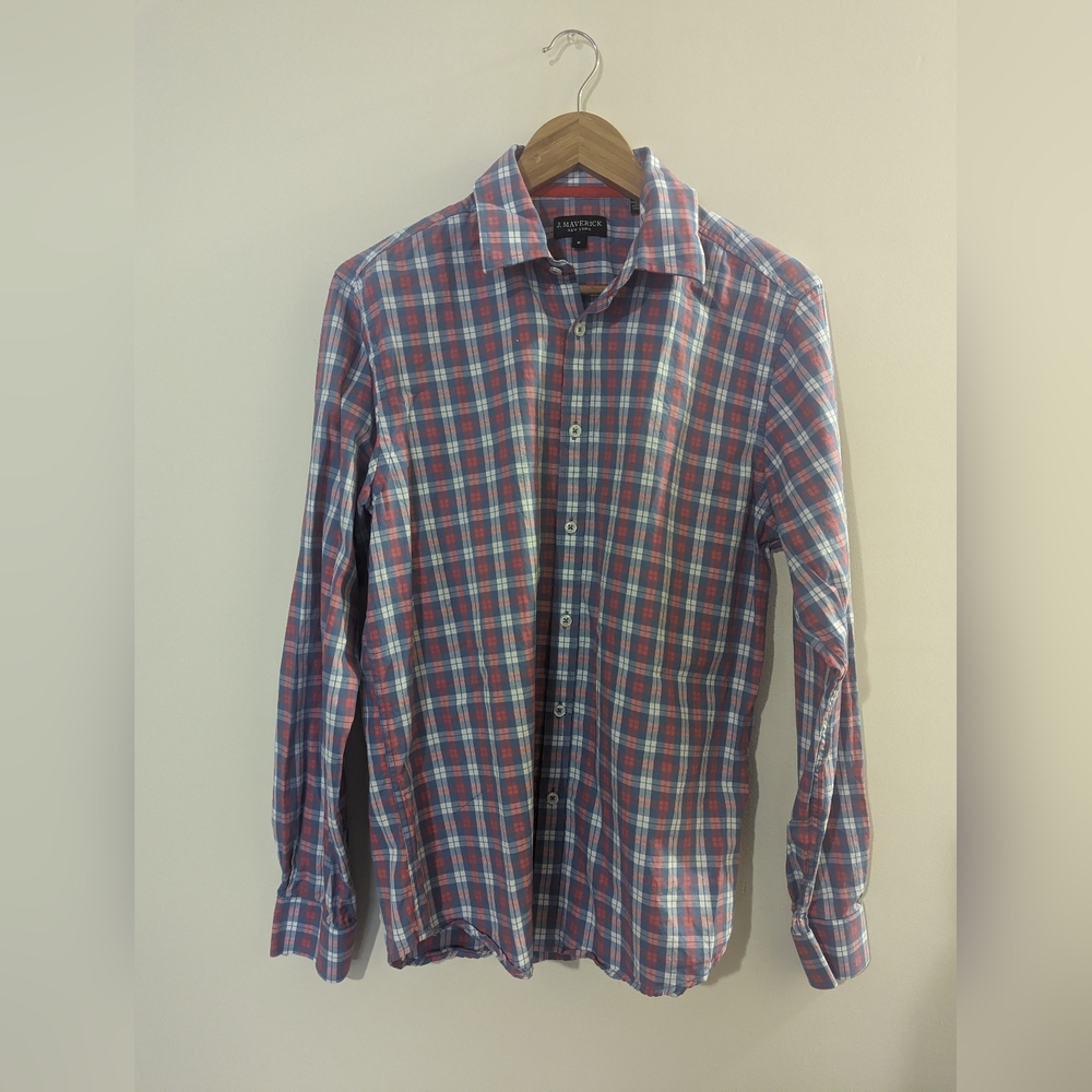 J. Maverick New York Men's Long Sleeve blue and red Dress Shirt Size Medium
